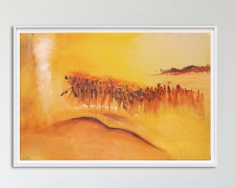 Exodus, quality fine art print, abstract Jewish art, WALL ART, abstract people in desert, walking in the desert