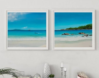 Beach view set, high quality fine art prints of 2 oil painting set ,giclee, textured oil painting