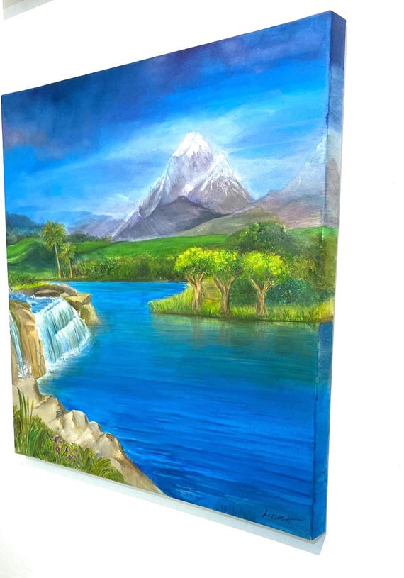 Paradise Landscape Painting, Original Oil on Canvas by Lina Hazan
