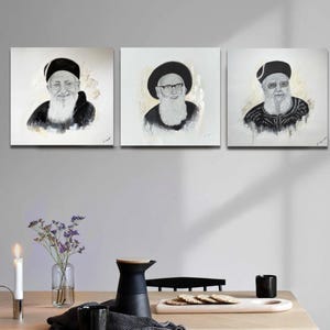 Painting set of 3 Gedolei Israel, portraits painting set, black and white, fine art paper prints, Modern different style, Jewish art.