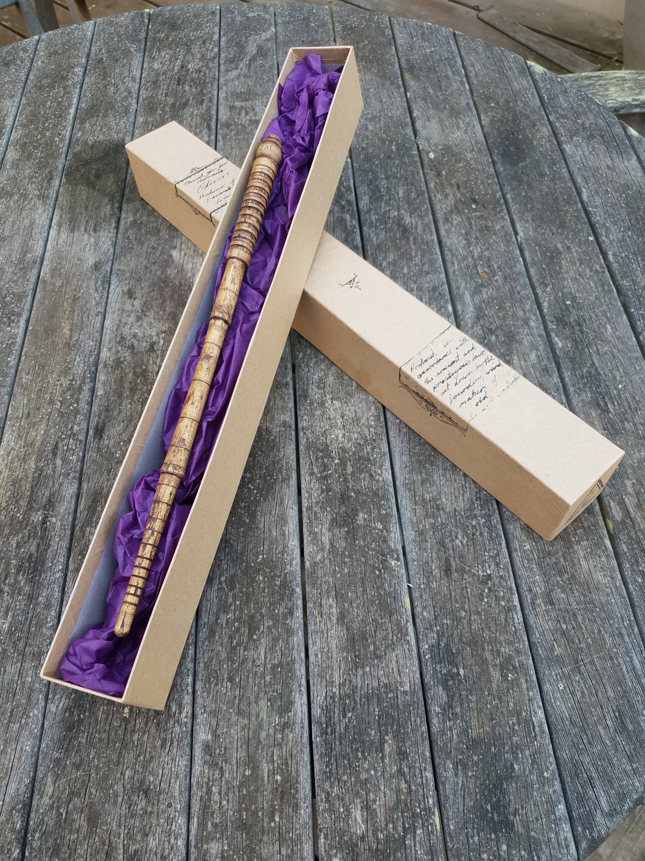 Measuring Wand: 14 1/2" Yellow Box, Scale of Firecrab core in Tan box