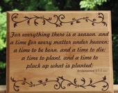 Laser Engraved Wood Plaque with Scripture - Bible Verse Art - Laser Engraving - Ecclesiastes 3:1-2 - Gift Idea