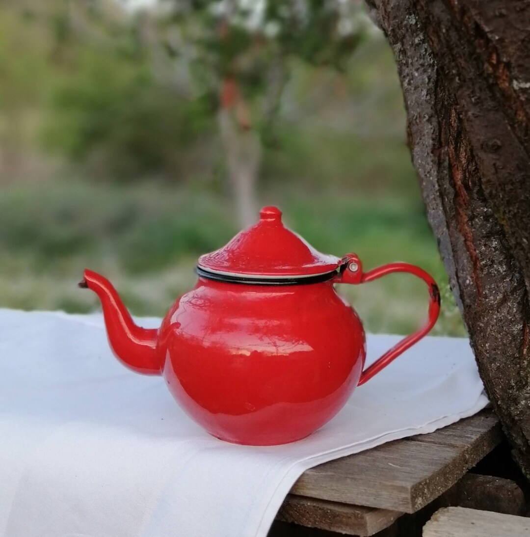 Vintage Red Enamel Teapot, Tea Making, 1960s, Collectibal Find Etsy