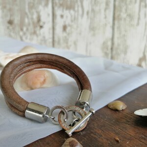 Vintage Genuine Leather Bracelet, Women's Rocker Biker Bracelet, Brown Leather Bracelet with Large Metal Buckle, 90s Fashion