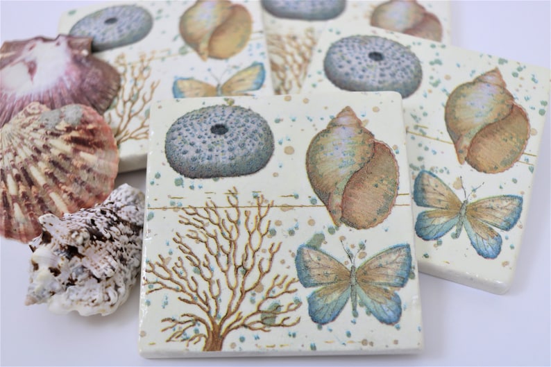 Stone Coasters/Stone Tile Coasters/Decoupage Coasters/Coaster Etsy