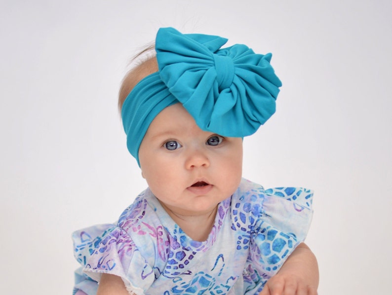 Big Bow Teal Super Soft Messy Bow Headband Baby Headband Turban Messy Bow Headwrap Floppy Bow Baby Bow Girl Bow