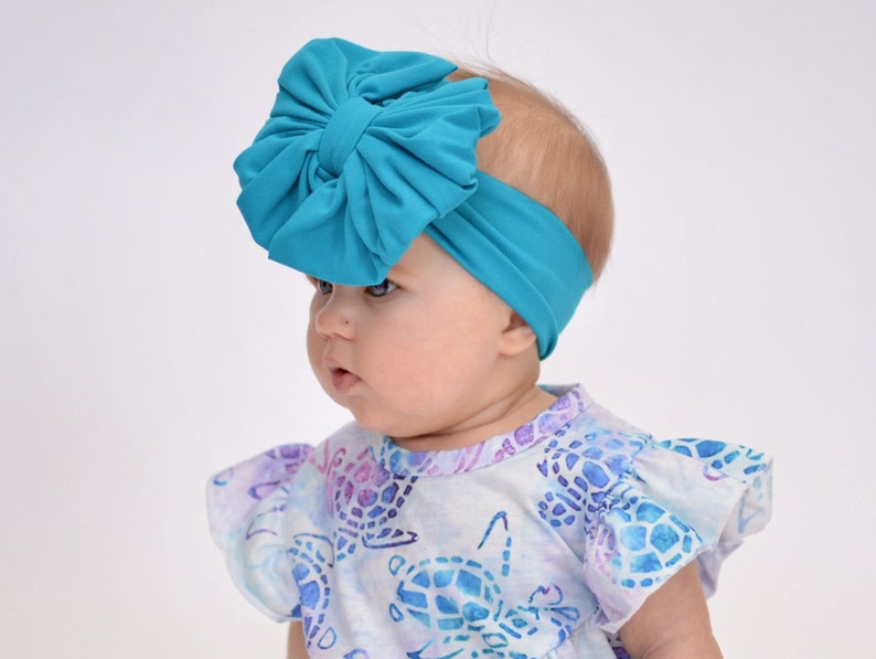 Big Bow Teal Super Soft Messy Bow Headband Baby Headband Turban Messy Bow Headwrap Floppy Bow Baby Bow Girl Bow