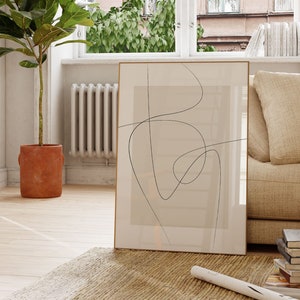 Arte de línea continua - Arte de línea simple - Póster de dibujo de línea abstracta - Arte de pared en tonos tierra - Impresión de arte abstracto neutro - Imágenes abstractas