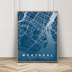 Affiche de Montréal imprimable - impression indigo - plan de la ville canadienne - art mural carte - bleu marine - Montréal cadeau pour lui