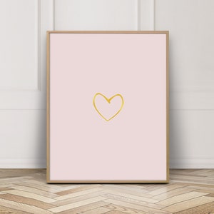 Pink and Gold Wall Art - Gold Heart Wall Decor - Love Poster Print - Pastel Pink Heart Printable  - Blush Pink Wall Art