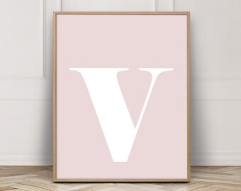 v letter wall art for kids initial print blush pink letter etsy