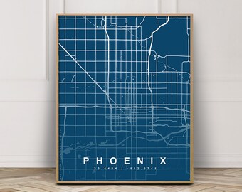 Map of Phoenix - Arizona Wall Art - Phoenix Arizona Map - Blueprint Map Poster - City Artwork - Dark Blue Decor