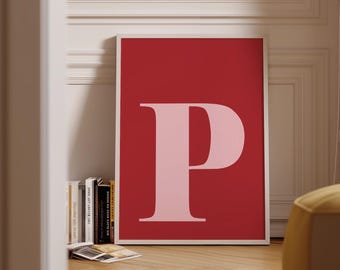 Letter P Print | Bold Pink Red Initial Wall Art, Maximalist Bedroom Decor, Statement Print