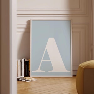Impresión de la letra A - Póster de letras individuales - Arte de pared azul claro - Póster A - Letras grandes para pared - Arte con letras del alfabeto - Letras para guardería