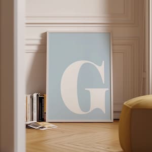 Impresión de la letra G - Póster de una sola letra - Arte mural azul claro - Póster G - Letras grandes para pared - Arte con letras del alfabeto - Letras para guardería
