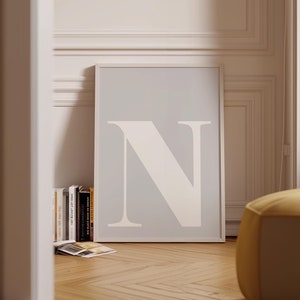 Arte mural con iniciales, decoración de dormitorio, impresión de nombre inicial, arte mural con letras, letras para guardería, decoración de habitación preppy, póster con la letra N, alfabeto
