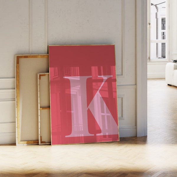 Letter K Poster, Preppy Room Decor, Hot Pink Art, K Initial Wall Art, Maximalist Decor, Cute Apartment Decor, Teen Girl Room Decor