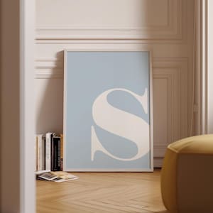 Impressão de letra S - Pôster de letras simples - Arte de parede azul claro - Pôster S - Letras grandes para parede S - Arte de letras do alfabeto - Letras para berçário
