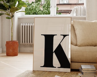 Modern Initial K, Alphabet Letter Sign, K Letter Monogram, Family Name Letter K, Surname Poster, Neutral Gender Print, Baby Nursery Print