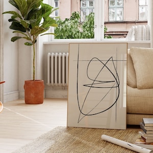 Abstract Line Wall Art - Extra Large Wall Art Abstract - Continuous Line Art - Neutral Art Print - Affiche Scandinave - Beige and Black .