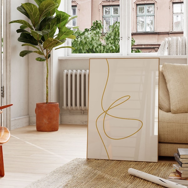 Minimalist Gold Line Art Print: Modern Neutral Minimal Wall Decor (Digital Download)