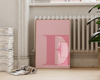 Letter E Poster, Preppy Room Decor, E Initial Wall Art, Teen, Blush Pink Wall Art, Cute Apartment Decor, College Dorm Decor, Bathroom Décor