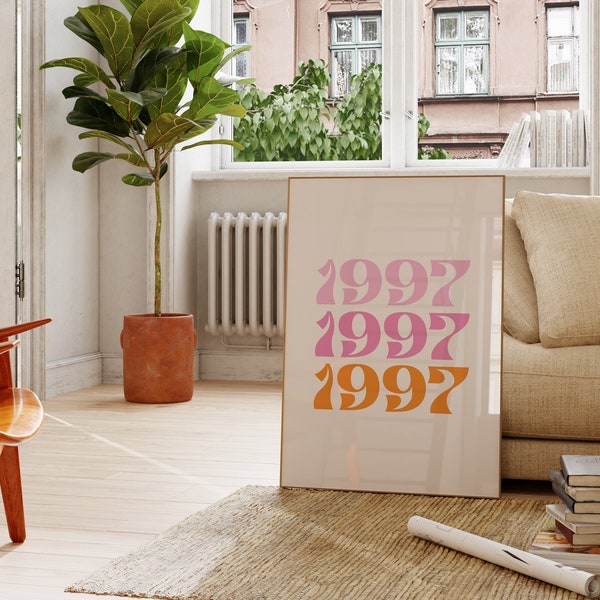 Pink Orange Art, 1997 Poster, Birth Year Print, Happy Birthday Gift 1997, Birthday Decorations, Year Print, Birthday Poster, Birth Year
