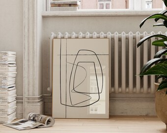 Lines Poster - Abstract Line Drawing Poster - Beige Apartment Wall Art - Neutral Abstract Art Print - Neutral Bedroom Decor