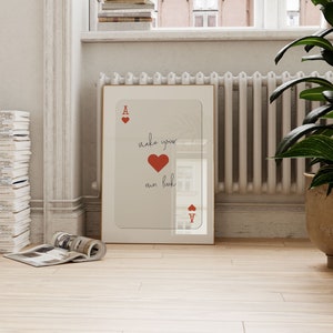Affiche de cartes à jouer, affiche d'as rouge, art mural esthétique, impression as de coeur, citations sur la chance, décoration de l'an 2000, art mural pour fille, art de la carte