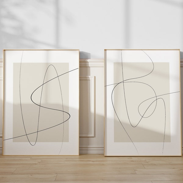 2 Set Picture - Extra Large Wall Art Abstract - Lines Wall Art - Abstract Shapes Print - 11x14 Abstract Print - Matching Art Prints *