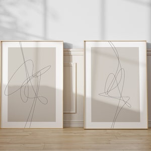 Pair of Prints - Set of Two Prints - Minimal Drawing- Continuous Line Drawing Wall Art - Abstract Art Set of 2 - Beige Artwork