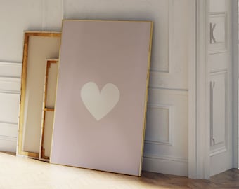 Blush Pink Wall Art - Above Bed Art - Pink Bedroom Picture - Pastel Heart Wall Art - Love Heart Print - Girls Room Poster