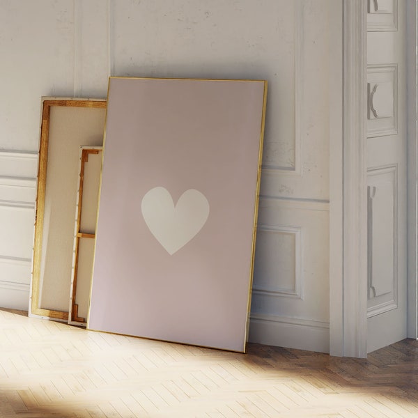 Arte de pared rosa rubor - arte sobre la cama - imagen de dormitorio rosa - arte de pared de corazón pastel - impresión de corazón de amor - cartel de la habitación de las niñas