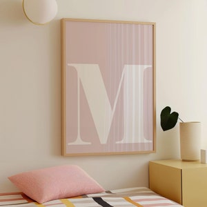 Impresión de la letra M, impresión inicial, decoración de pared con la letra M, impresión de monograma, impresión del alfabeto, letrero con el nombre de la habitación de los niños, letrero con el nombre del bebé, póster del alfabeto