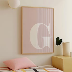 Impresiones en rosa pastel, póster con la letra G, arte mural preppy, decoración para habitación de adolescente, impresión con la inicial G, decoración femenina encantadora, arte estético rosa, póster con nombre
