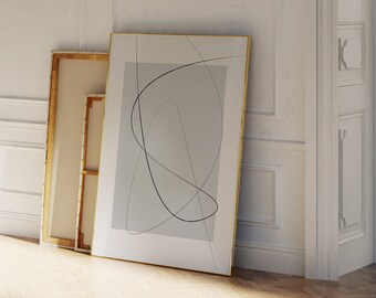 Abstract Line Drawing Poster - Gray Abstract Wall Art - Lines Artwork - Neutral Abstract Art Print  - Continuous Line Drawing