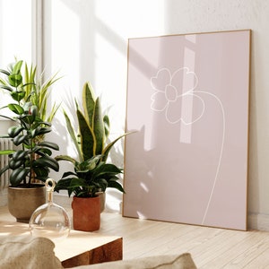 Impresión de dibujo de una línea - Arte de pared rosa ruborizado - Póster floral - Póster de flores - Impresión de guardería bohemia - Arte pastel suave - Póster de rosa.