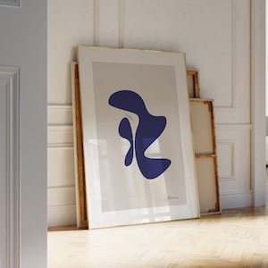 Modern Blue Beige Minimalist, Contemporary Digital Art, Minimalist Wall Art, Modern Abstract Art, Blue Organic Shapes, Large Abstract Print