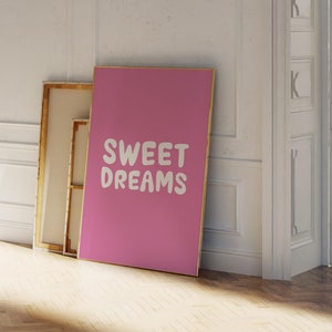 Póster de dulces sueños, arte de pared de moda, decoración de habitación coqueta, arte de pared rosa, pósteres elegantes de color rosa, arte de pared para dormitorio, guardería de dulces sueños