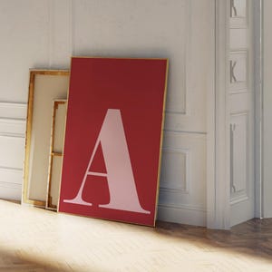 Cartaz da letra A, impressão de letra personalizada, cartaz com a inicial A, presente para menina, berçário vermelho e rosa blush, placa com nome de bebê, decoração personalizada