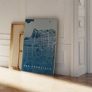 Póster de San Francisco - Arte mural con planos - Mapa de San Francisco - Obra de arte de la ciudad - Impresión índigo