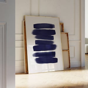Arte de pared abstracto Arte de pared azul marino Pinceladas de acuarela abstractas Póster imprimible Descarga digital Arte Arte abstracto grande