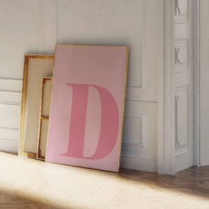 Arte mural femenino, póster con la letra D, decoración para habitación de adolescente, impresión con la inicial D, decoración de habitación preppy, decoración de apartamento bonito, arte mural preppy rosa