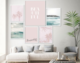 Pink And Grey Wall Art Set Of 6 Prints Living Room Set Of Etsy