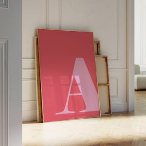 Láminas de arte mural en rosa intenso, póster, arte mural rosa preppy, impresión de letra A, arte mural rosa de moda, decoración de dormitorio, arte mural moderno, chica adolescente