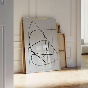 Arte de línea abstracta extra grande, arte de pared abstracto neutro, impresión de dibujo de línea moderna del dormitorio, decoración de la sala de estar