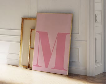Pink Wall Art, Letter M Poster, Preppy Room Decor, M Initial Print, Dorm Room Decor, Cute Pink Wall Art, Single Letter Print