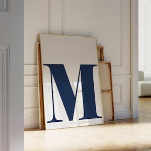 Letter M Poster, Preppy Room Decor, Cute Dorm Poster, Custom Name Decor, Navy, Teen Girl Room Decor, Navy Nursery Decor, Printable Initial