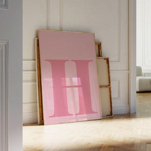 Déco murale lettre H, affiche imprimée H, lettre simple, initiale rose, oeuvre d'art initiale pour chambre à coucher, art mural rose poudré, art mural pour chambre d'enfant