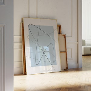 Minimalist Blue Art, Modern Line Drawing Print, Living Room Abstract Minimal Printable Wall Art